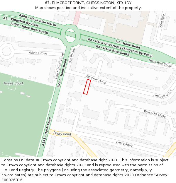 67, ELMCROFT DRIVE, CHESSINGTON, KT9 1DY: Location map and indicative extent of plot