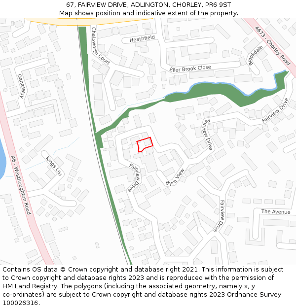 67, FAIRVIEW DRIVE, ADLINGTON, CHORLEY, PR6 9ST: Location map and indicative extent of plot