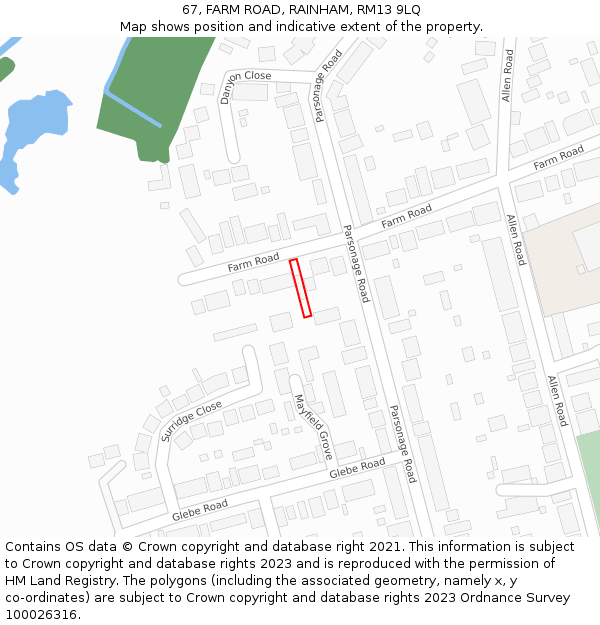 67, FARM ROAD, RAINHAM, RM13 9LQ: Location map and indicative extent of plot