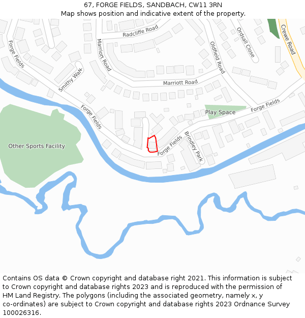 67, FORGE FIELDS, SANDBACH, CW11 3RN: Location map and indicative extent of plot