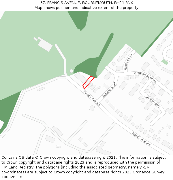 67, FRANCIS AVENUE, BOURNEMOUTH, BH11 8NX: Location map and indicative extent of plot