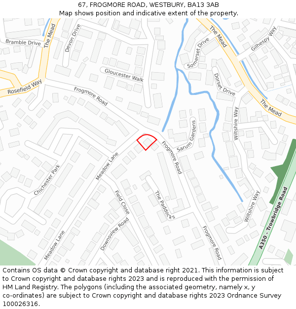 67, FROGMORE ROAD, WESTBURY, BA13 3AB: Location map and indicative extent of plot