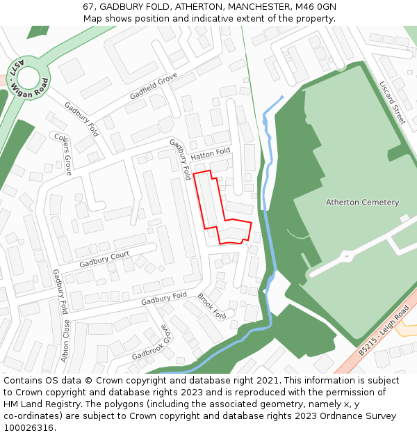 67, GADBURY FOLD, ATHERTON, MANCHESTER, M46 0GN: Location map and indicative extent of plot