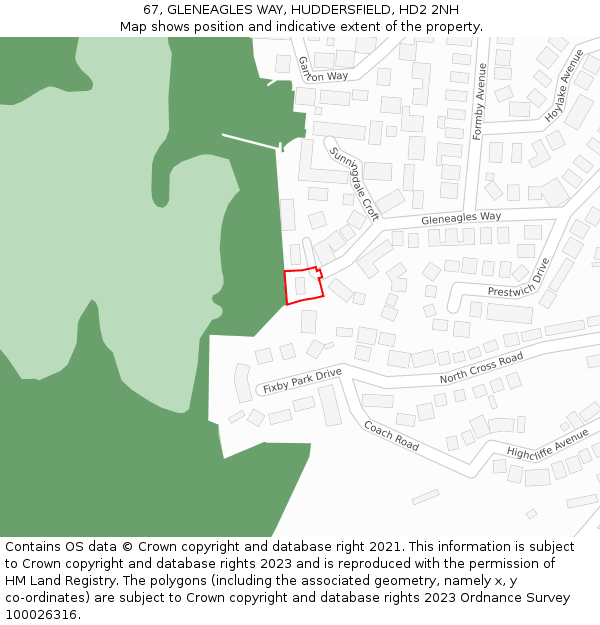 67, GLENEAGLES WAY, HUDDERSFIELD, HD2 2NH: Location map and indicative extent of plot