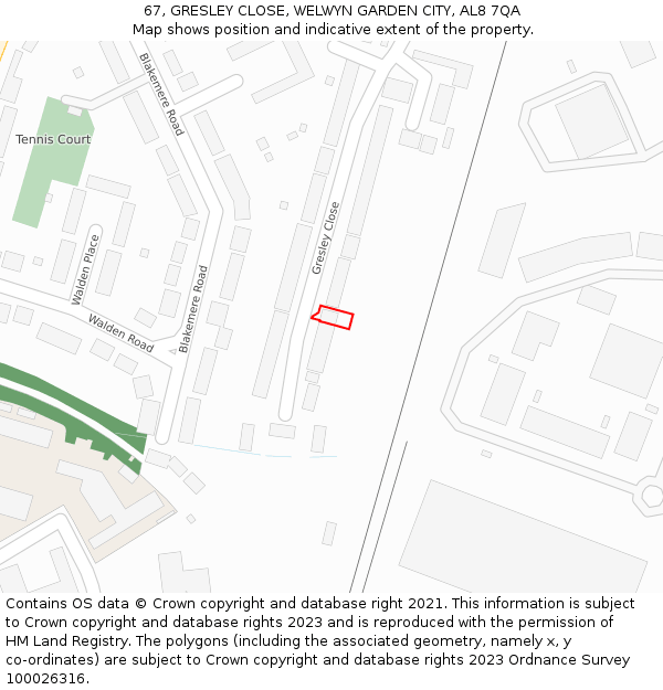67, GRESLEY CLOSE, WELWYN GARDEN CITY, AL8 7QA: Location map and indicative extent of plot