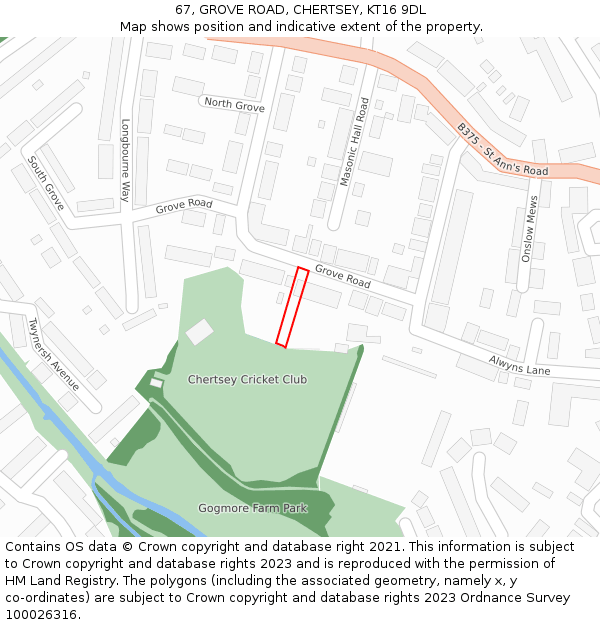 67, GROVE ROAD, CHERTSEY, KT16 9DL: Location map and indicative extent of plot