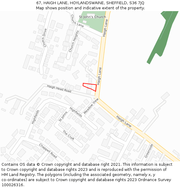 67, HAIGH LANE, HOYLANDSWAINE, SHEFFIELD, S36 7JQ: Location map and indicative extent of plot