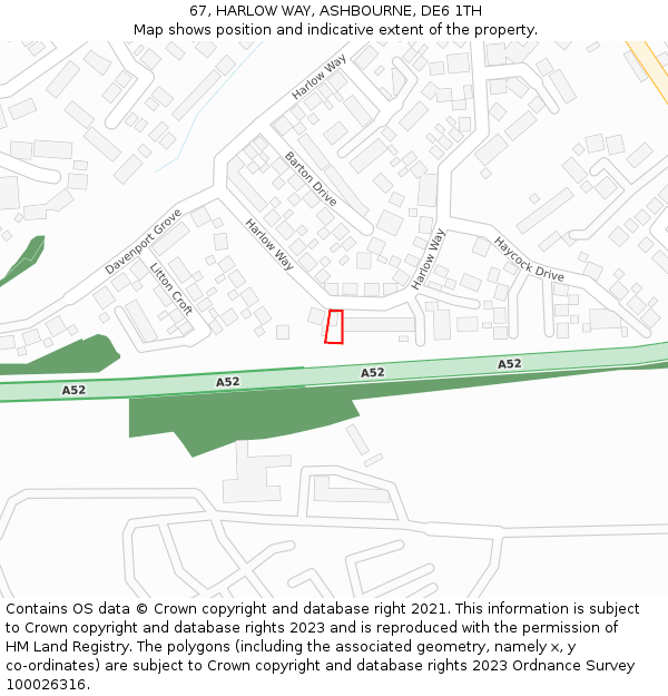 67, HARLOW WAY, ASHBOURNE, DE6 1TH: Location map and indicative extent of plot
