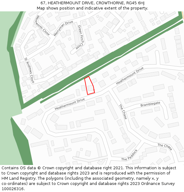 67, HEATHERMOUNT DRIVE, CROWTHORNE, RG45 6HJ: Location map and indicative extent of plot