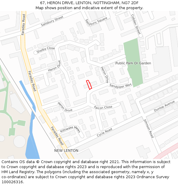 67, HERON DRIVE, LENTON, NOTTINGHAM, NG7 2DF: Location map and indicative extent of plot