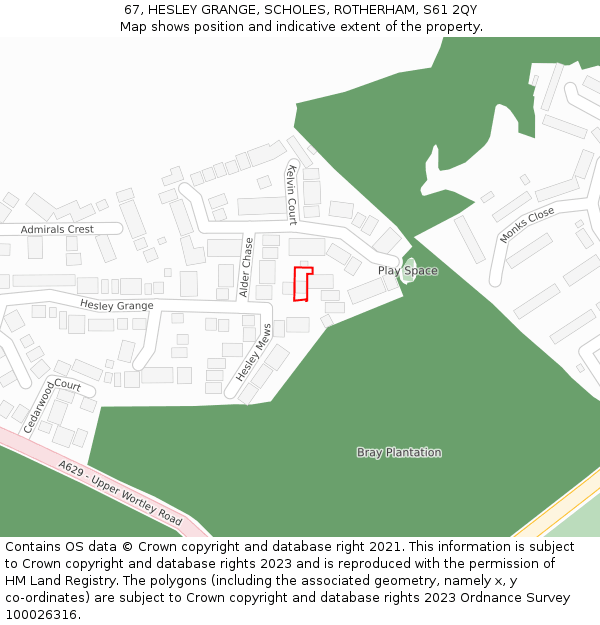 67, HESLEY GRANGE, SCHOLES, ROTHERHAM, S61 2QY: Location map and indicative extent of plot