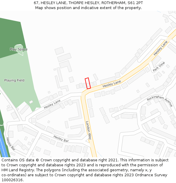 67, HESLEY LANE, THORPE HESLEY, ROTHERHAM, S61 2PT: Location map and indicative extent of plot