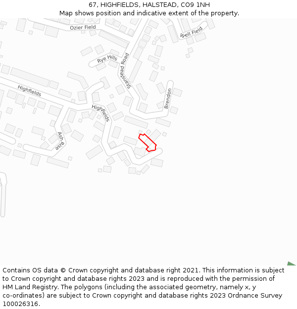 67, HIGHFIELDS, HALSTEAD, CO9 1NH: Location map and indicative extent of plot