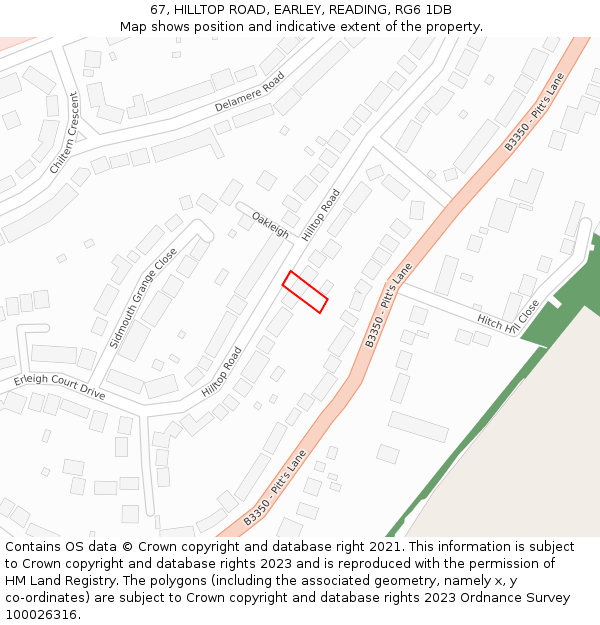 67, HILLTOP ROAD, EARLEY, READING, RG6 1DB: Location map and indicative extent of plot