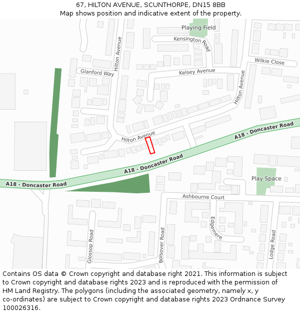 67, HILTON AVENUE, SCUNTHORPE, DN15 8BB: Location map and indicative extent of plot
