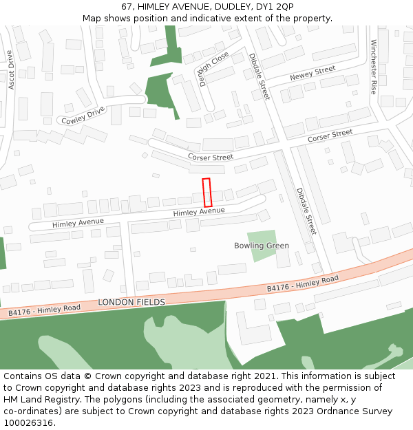 67, HIMLEY AVENUE, DUDLEY, DY1 2QP: Location map and indicative extent of plot