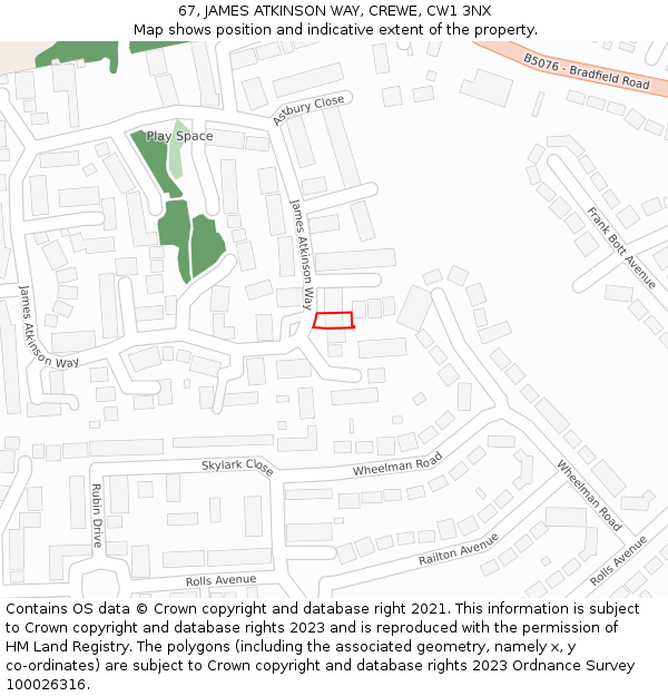 67, JAMES ATKINSON WAY, CREWE, CW1 3NX: Location map and indicative extent of plot