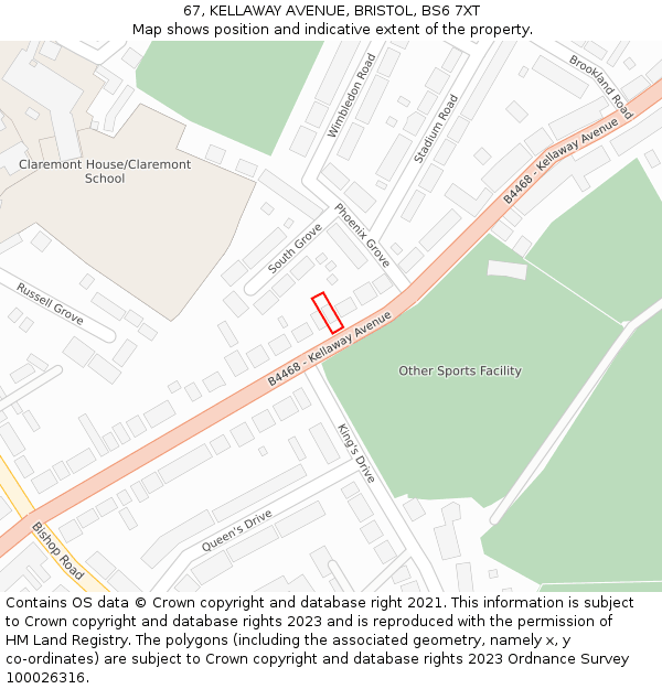 67, KELLAWAY AVENUE, BRISTOL, BS6 7XT: Location map and indicative extent of plot
