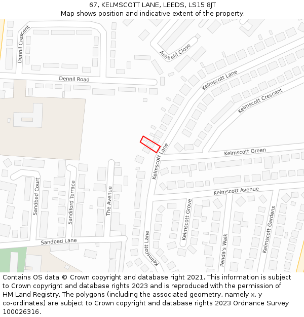 67, KELMSCOTT LANE, LEEDS, LS15 8JT: Location map and indicative extent of plot