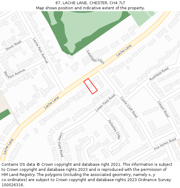 67, LACHE LANE, CHESTER, CH4 7LT: Location map and indicative extent of plot