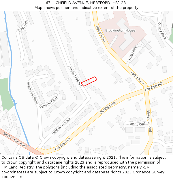 67, LICHFIELD AVENUE, HEREFORD, HR1 2RL: Location map and indicative extent of plot