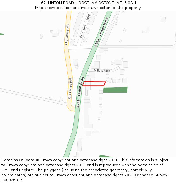 67, LINTON ROAD, LOOSE, MAIDSTONE, ME15 0AH: Location map and indicative extent of plot