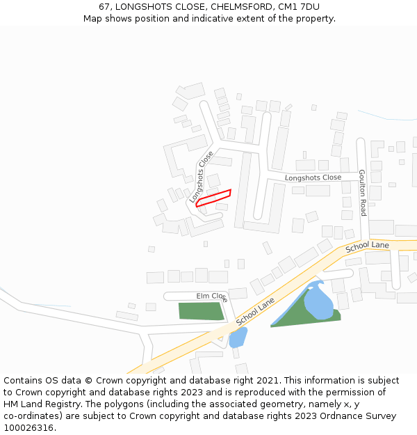 67, LONGSHOTS CLOSE, CHELMSFORD, CM1 7DU: Location map and indicative extent of plot