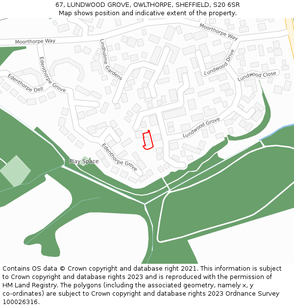 67, LUNDWOOD GROVE, OWLTHORPE, SHEFFIELD, S20 6SR: Location map and indicative extent of plot