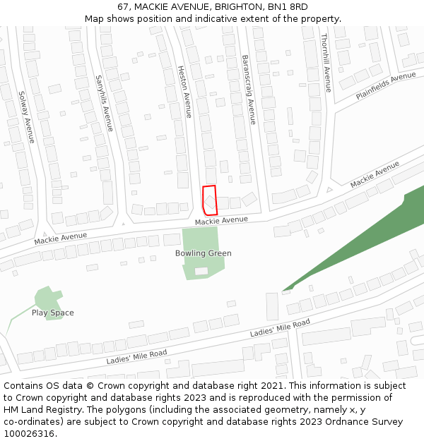 67, MACKIE AVENUE, BRIGHTON, BN1 8RD: Location map and indicative extent of plot