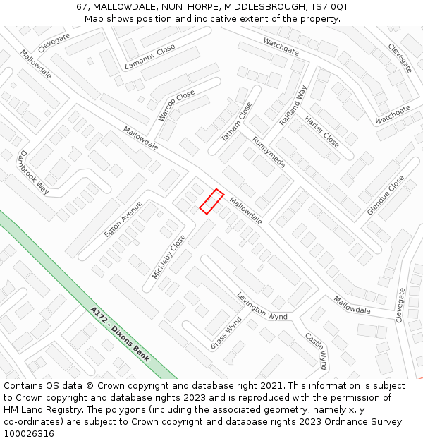67, MALLOWDALE, NUNTHORPE, MIDDLESBROUGH, TS7 0QT: Location map and indicative extent of plot