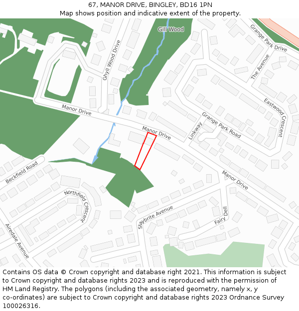 67, MANOR DRIVE, BINGLEY, BD16 1PN: Location map and indicative extent of plot
