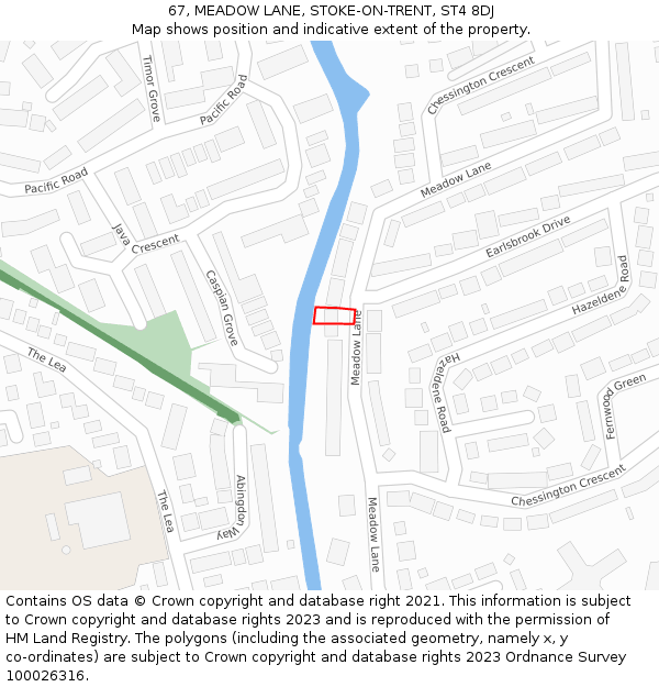 67, MEADOW LANE, STOKE-ON-TRENT, ST4 8DJ: Location map and indicative extent of plot