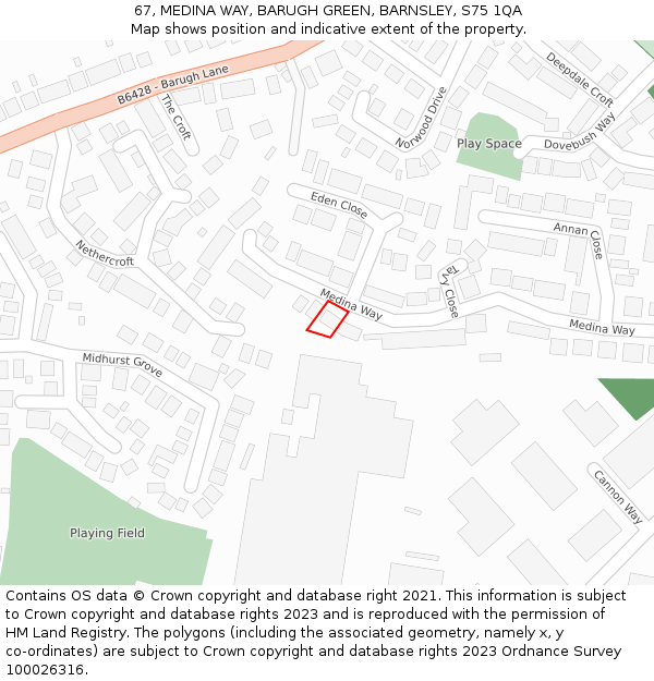 67, MEDINA WAY, BARUGH GREEN, BARNSLEY, S75 1QA: Location map and indicative extent of plot