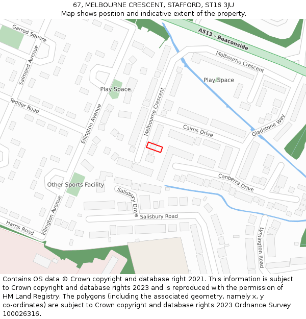 67, MELBOURNE CRESCENT, STAFFORD, ST16 3JU: Location map and indicative extent of plot