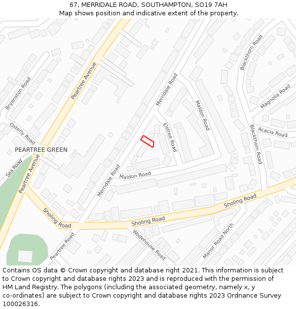 67, MERRIDALE ROAD, SOUTHAMPTON, SO19 7AH: Location map and indicative extent of plot