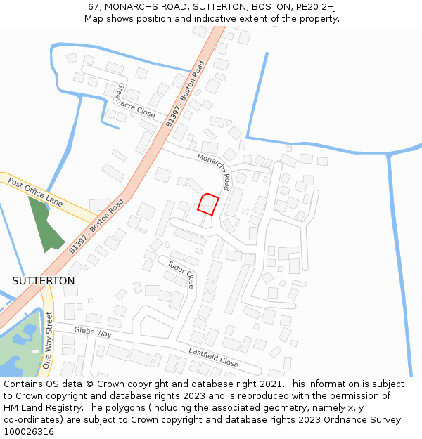 67, MONARCHS ROAD, SUTTERTON, BOSTON, PE20 2HJ: Location map and indicative extent of plot