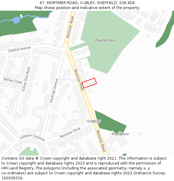 67, MORTIMER ROAD, CUBLEY, SHEFFIELD, S36 6DE: Location map and indicative extent of plot