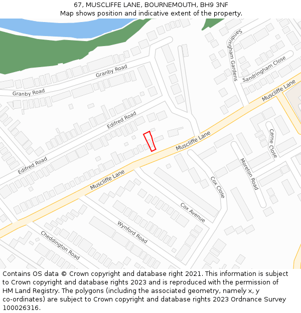 67, MUSCLIFFE LANE, BOURNEMOUTH, BH9 3NF: Location map and indicative extent of plot