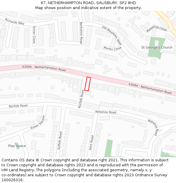 67, NETHERHAMPTON ROAD, SALISBURY, SP2 8HD: Location map and indicative extent of plot