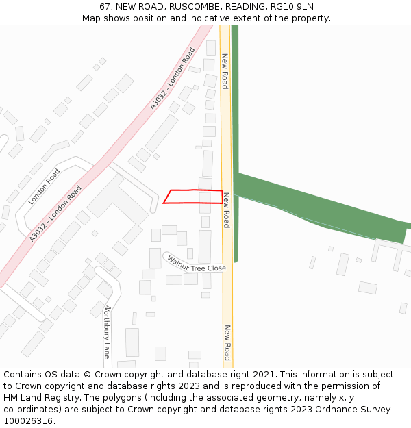 67, NEW ROAD, RUSCOMBE, READING, RG10 9LN: Location map and indicative extent of plot