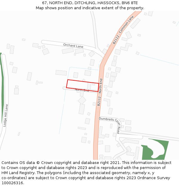 67, NORTH END, DITCHLING, HASSOCKS, BN6 8TE: Location map and indicative extent of plot