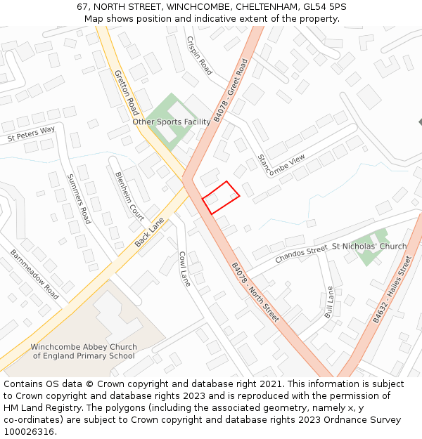 67, NORTH STREET, WINCHCOMBE, CHELTENHAM, GL54 5PS: Location map and indicative extent of plot