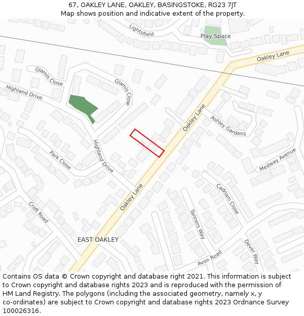 67, OAKLEY LANE, OAKLEY, BASINGSTOKE, RG23 7JT: Location map and indicative extent of plot