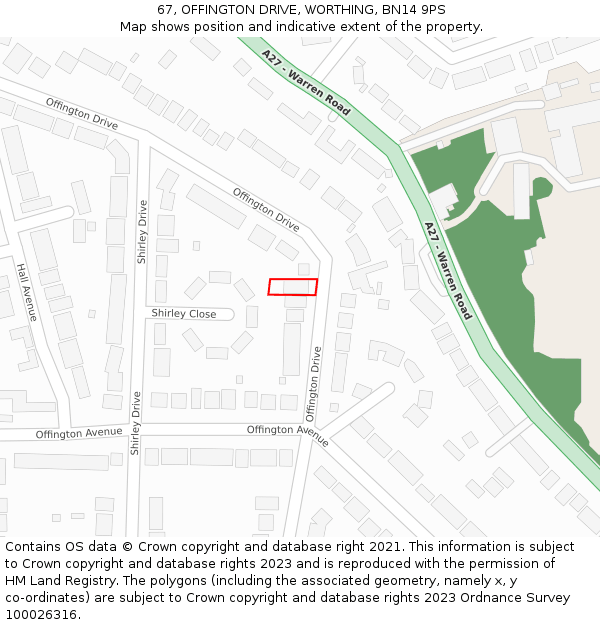 67, OFFINGTON DRIVE, WORTHING, BN14 9PS: Location map and indicative extent of plot