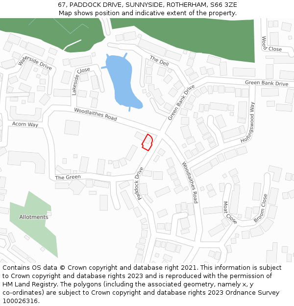 67, PADDOCK DRIVE, SUNNYSIDE, ROTHERHAM, S66 3ZE: Location map and indicative extent of plot