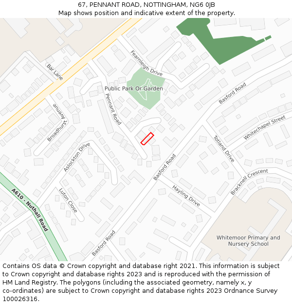 67, PENNANT ROAD, NOTTINGHAM, NG6 0JB: Location map and indicative extent of plot
