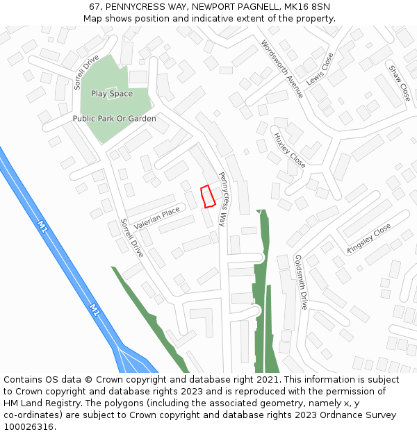 67, PENNYCRESS WAY, NEWPORT PAGNELL, MK16 8SN: Location map and indicative extent of plot