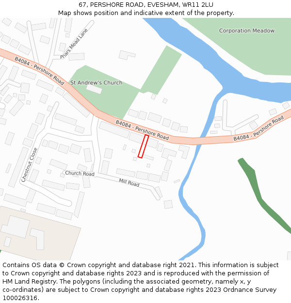 67, PERSHORE ROAD, EVESHAM, WR11 2LU: Location map and indicative extent of plot