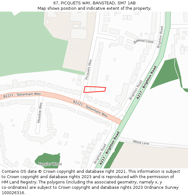 67, PICQUETS WAY, BANSTEAD, SM7 1AB: Location map and indicative extent of plot