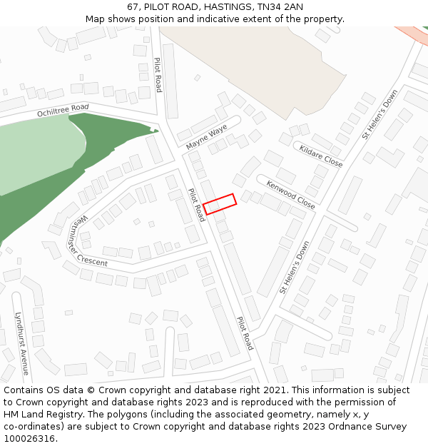 67, PILOT ROAD, HASTINGS, TN34 2AN: Location map and indicative extent of plot